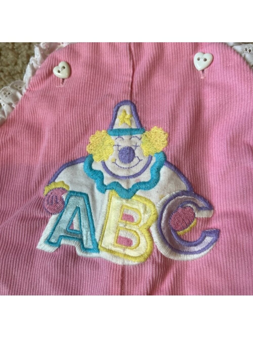 Vintage 80s Buster Brown 18m Baby Toddler Girl Pink Corduroy Overalls Clown ABC - Picture 7 of 10